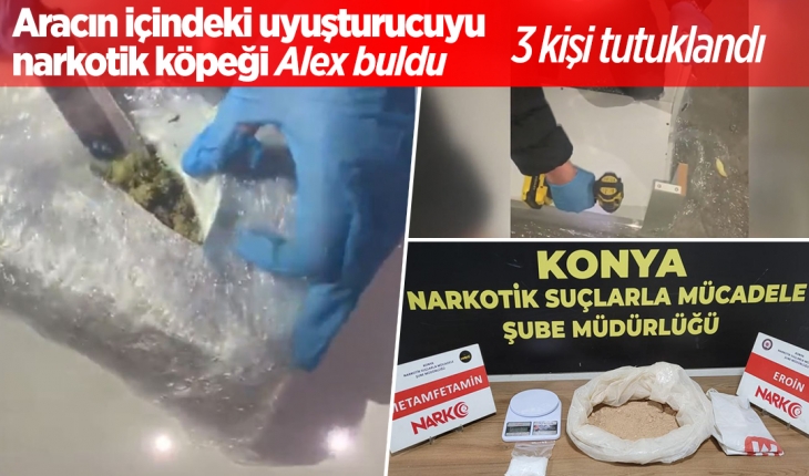 Aracın içindeki uyuşturucuyu narkotik köpeği Alex buldu